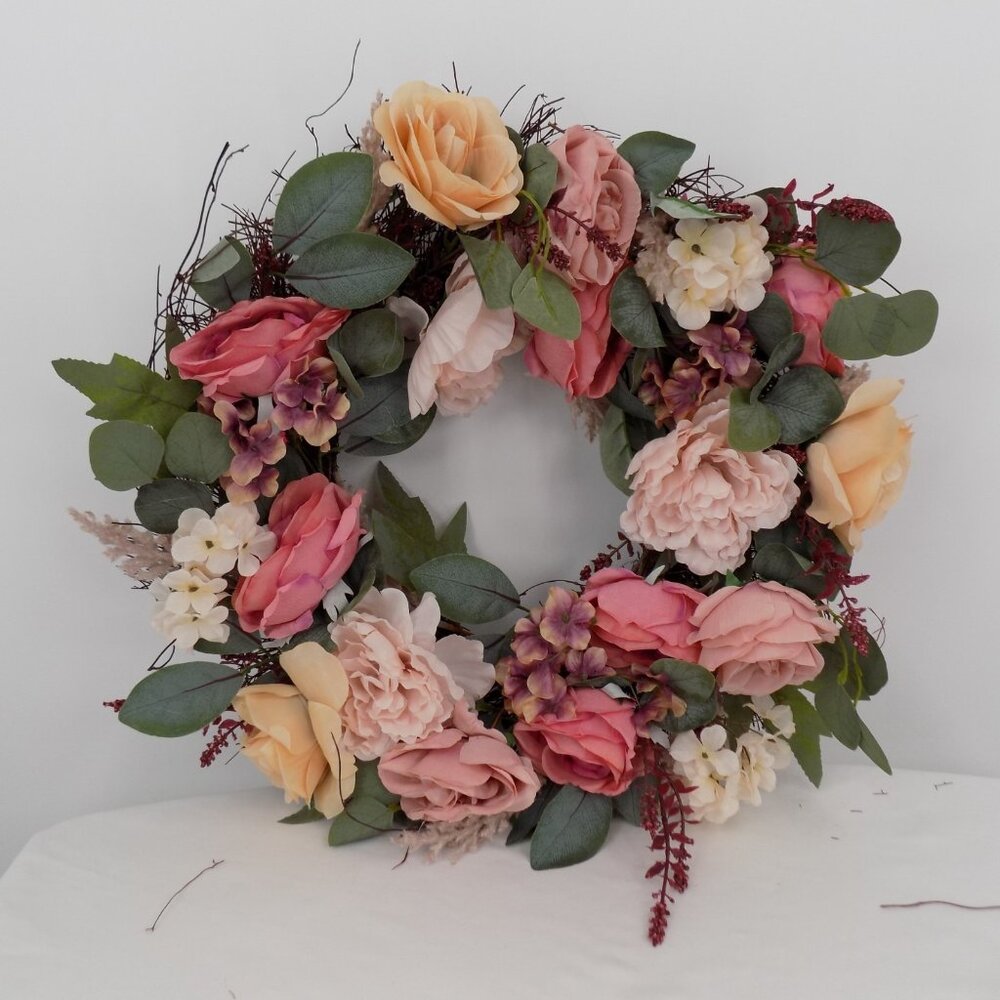 Ashland Floral Wreath Fall Autumn Blush Romance Artificial Wall Decor 22" New